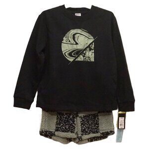 Art Class Pajamas Black Space Graphic Sherpa Sage Green & Black Plaid Girl’s Med